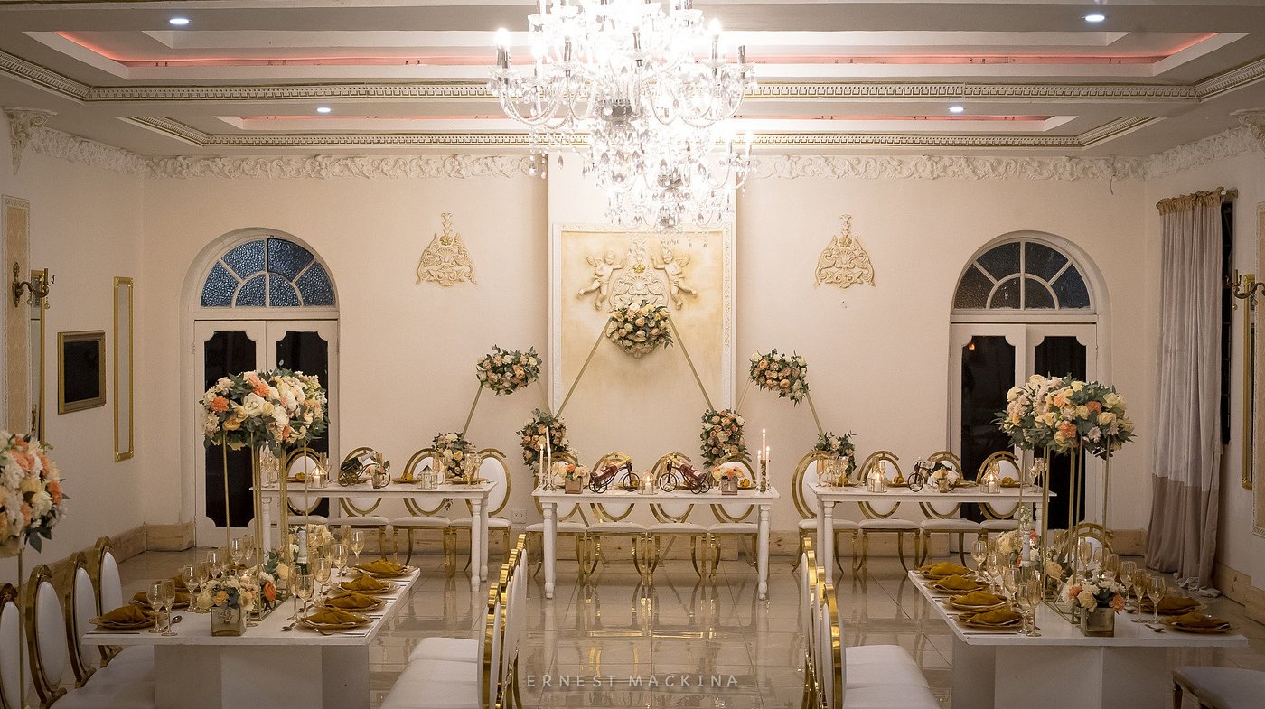 Selborne Hall decorated for a wedding reception